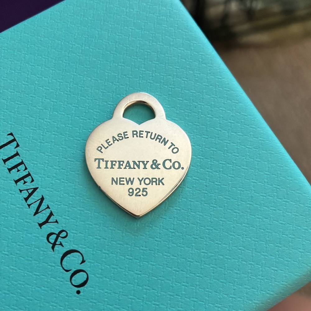 Authentic Return to Tiffany Blue Enamel lettering Sterling Silver Heart